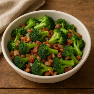 Brocolis, oignon, bacon
