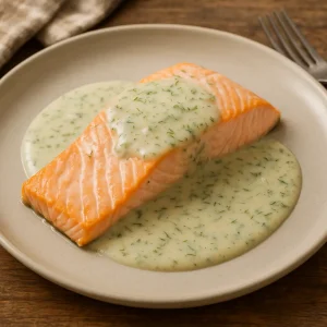 Filet de saumon, sauce crémeuse à l'aneth et citron